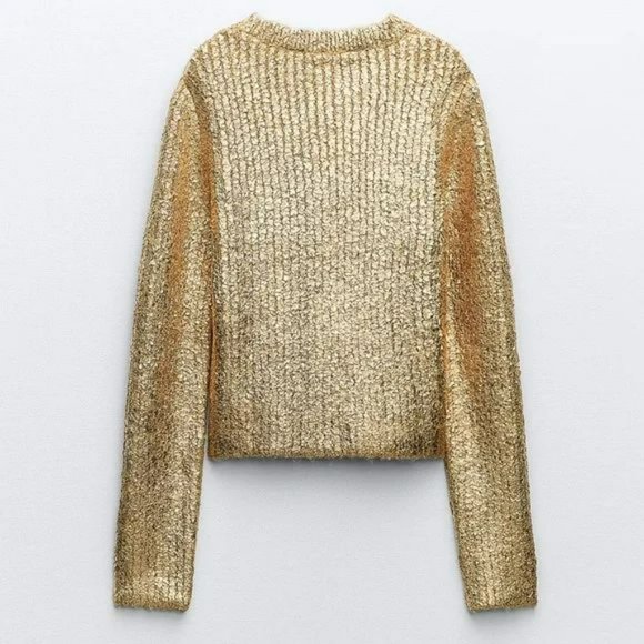 BLOGGER’S FAVE | NWT ZARA GOLD METALLIC SHIMMER CRACKLED KNIT SWEATER - Picture 9 of 11